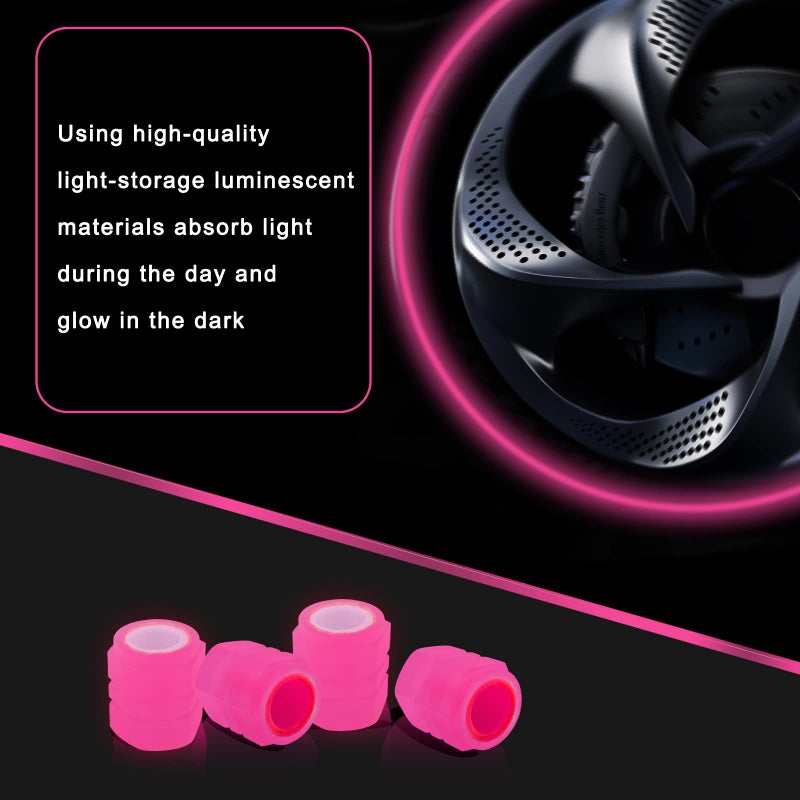 Miytsya 4 PCS Luminous Wheels Cap Tire Valve Stem  Glow Luminous at Night  Air Caps Cover Fluorescent  Illuminated Auto Car Wheel Valve Stem Caps Cover for Car  SUV  Motorcycle  Truck  Vehicle (Pink) - Image 3